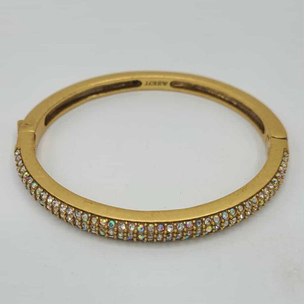 J Crew Gold Tone Hinged Pave Bangle